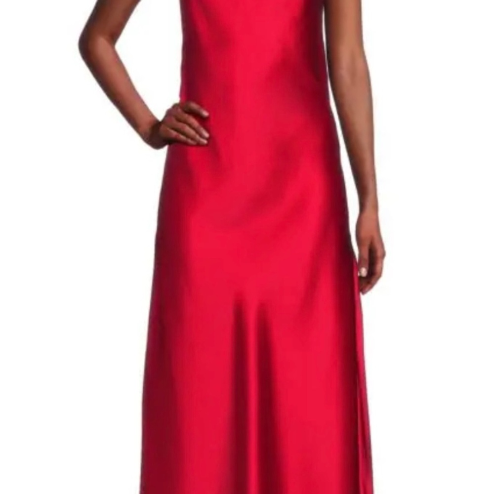 Renee C. One Shoulder Scarf Satin Midi Dress